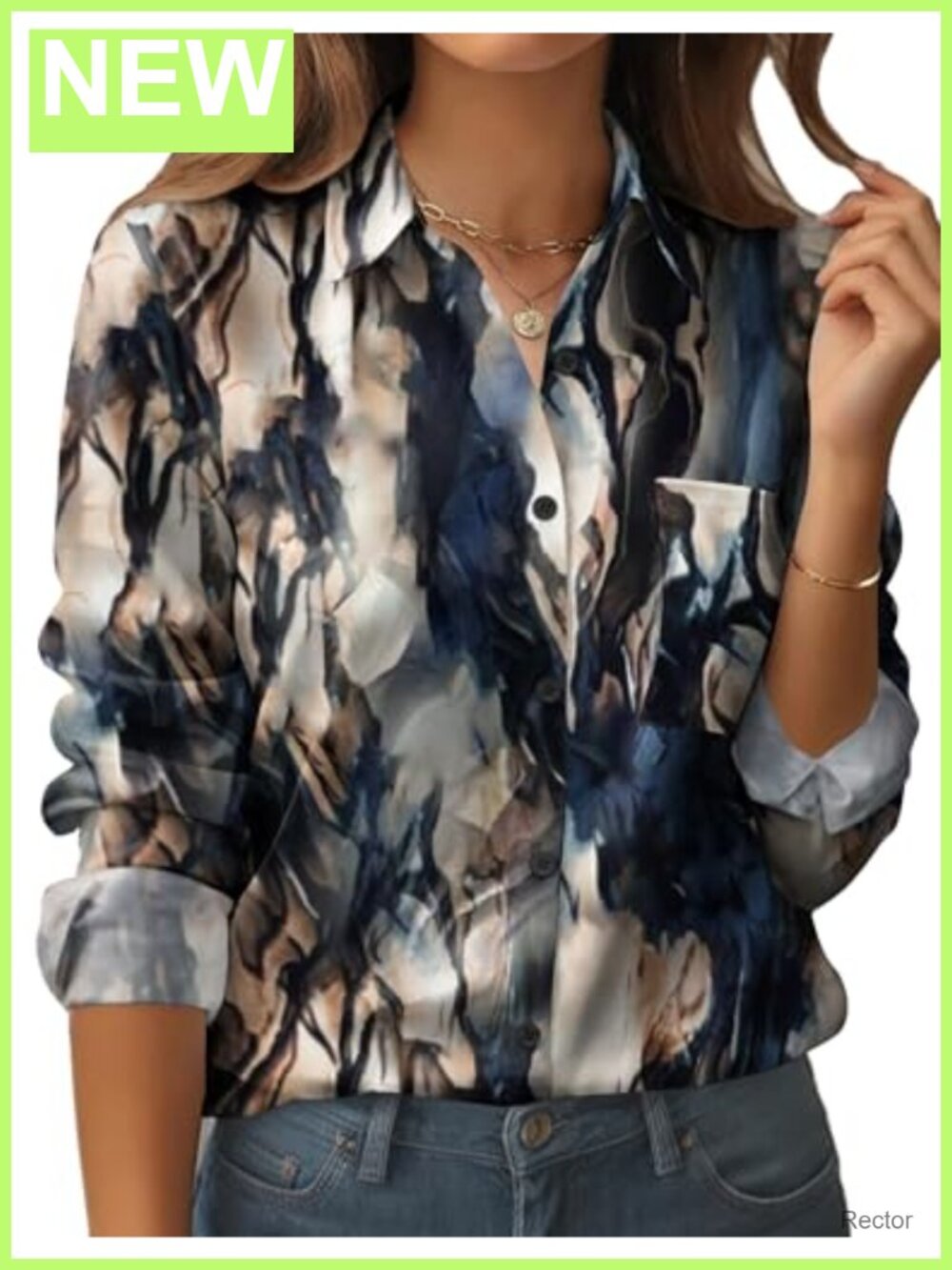 Womens Floral Button Down Shirt Long Sleeve Work Blouse Pocket
